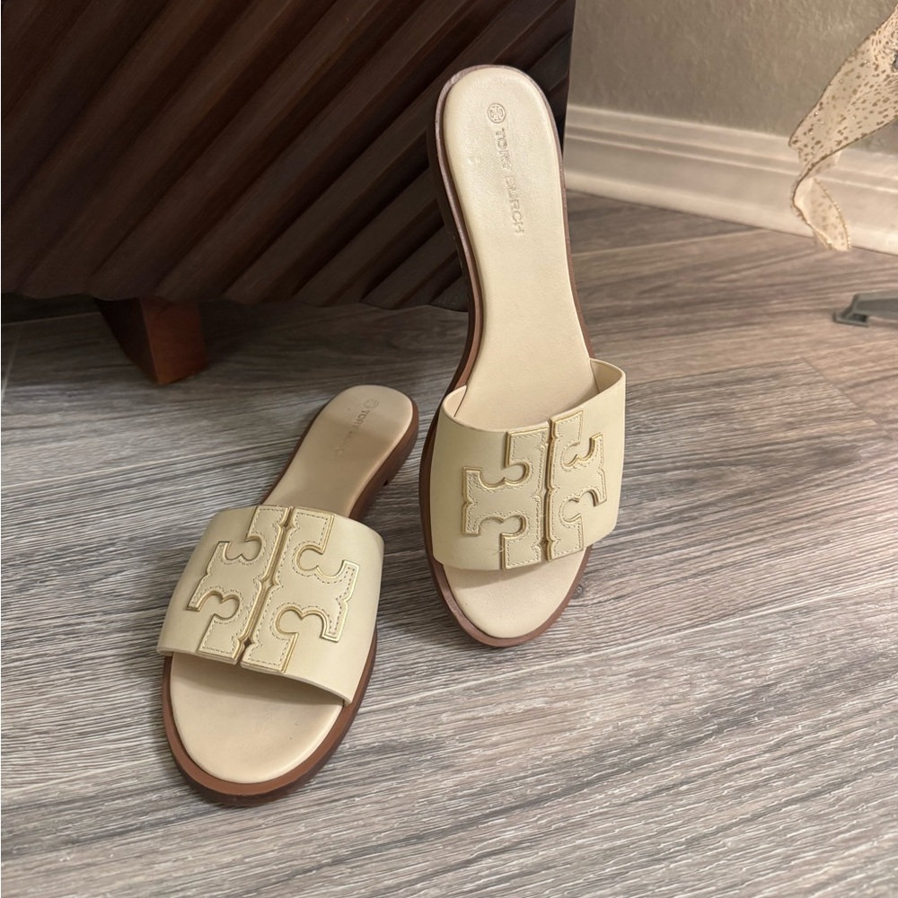 Tory Burch Ivory Slide Sandals